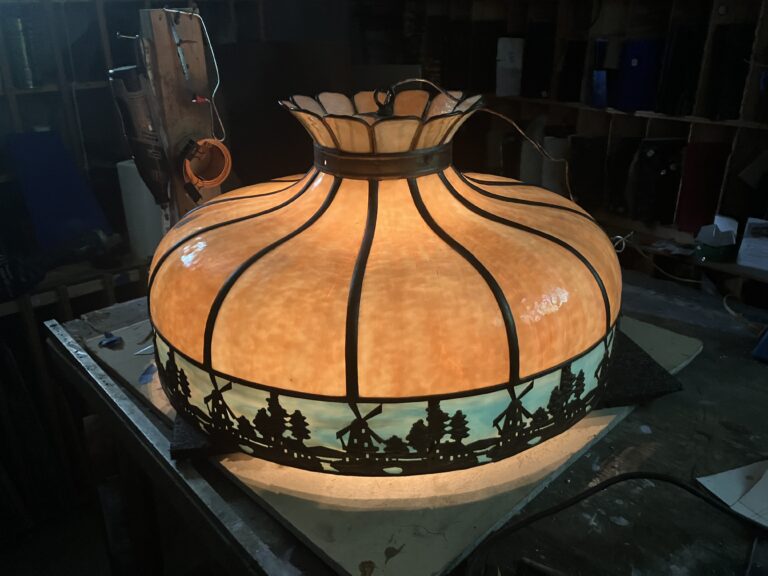 Amber slag glass lamp replacement panels2