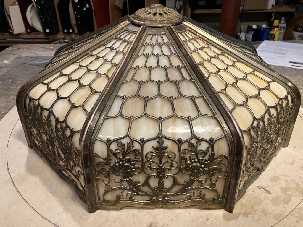 1924 Bradley and Hubbard slag glass lamp after restoration